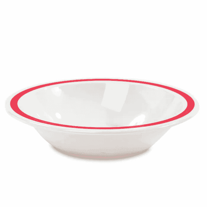 bright red rimmed bowl profile
