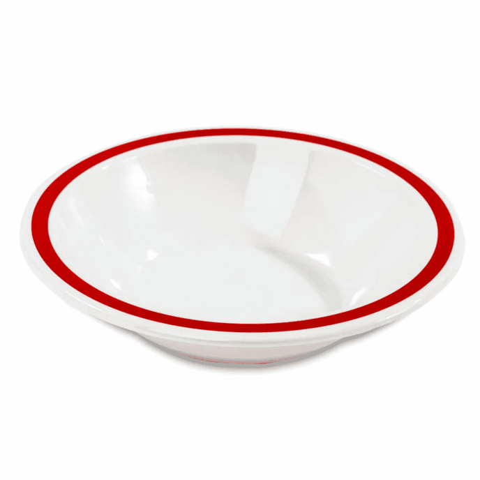 bright red rimmed bowl