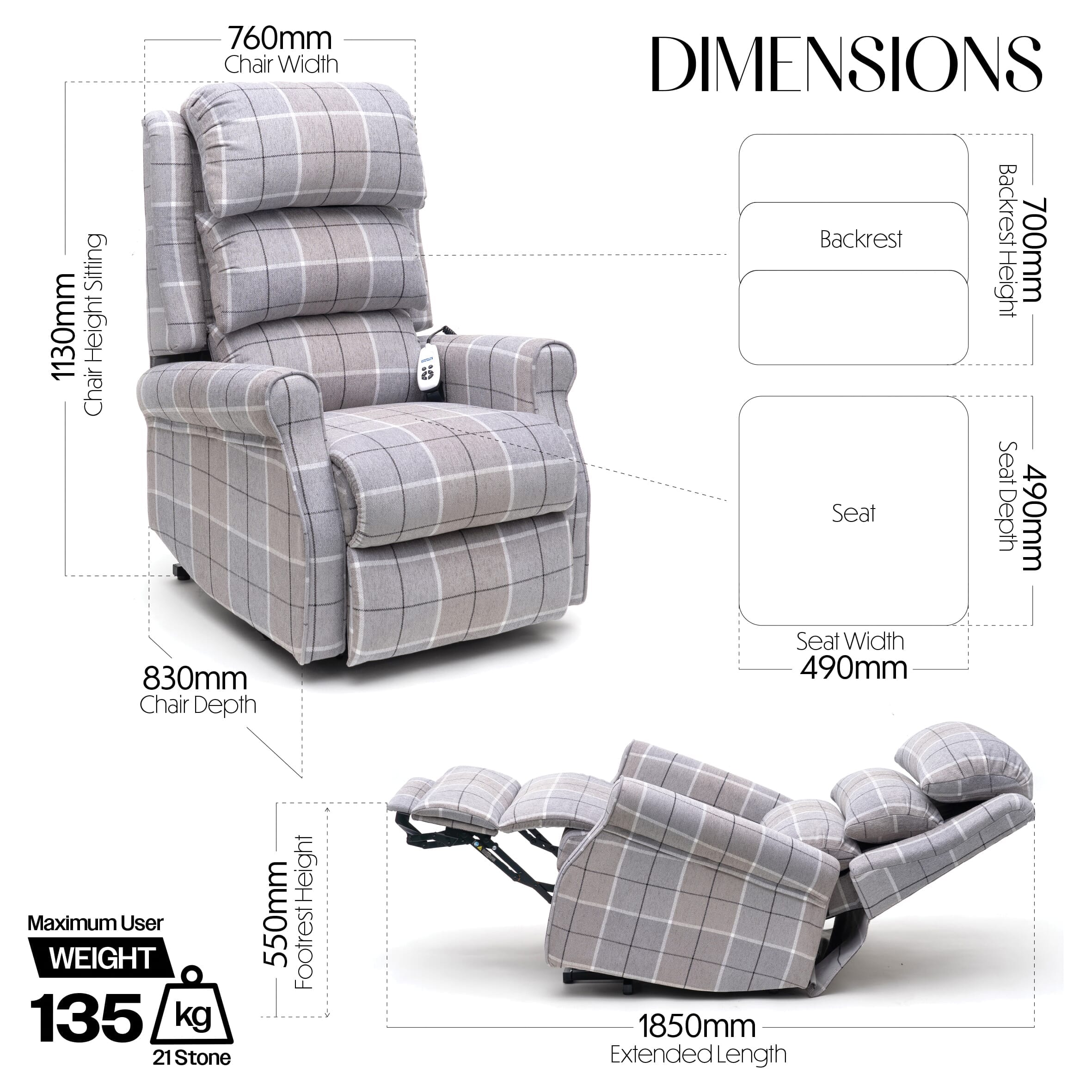 broadway dual motor riser recliner chair dimensions