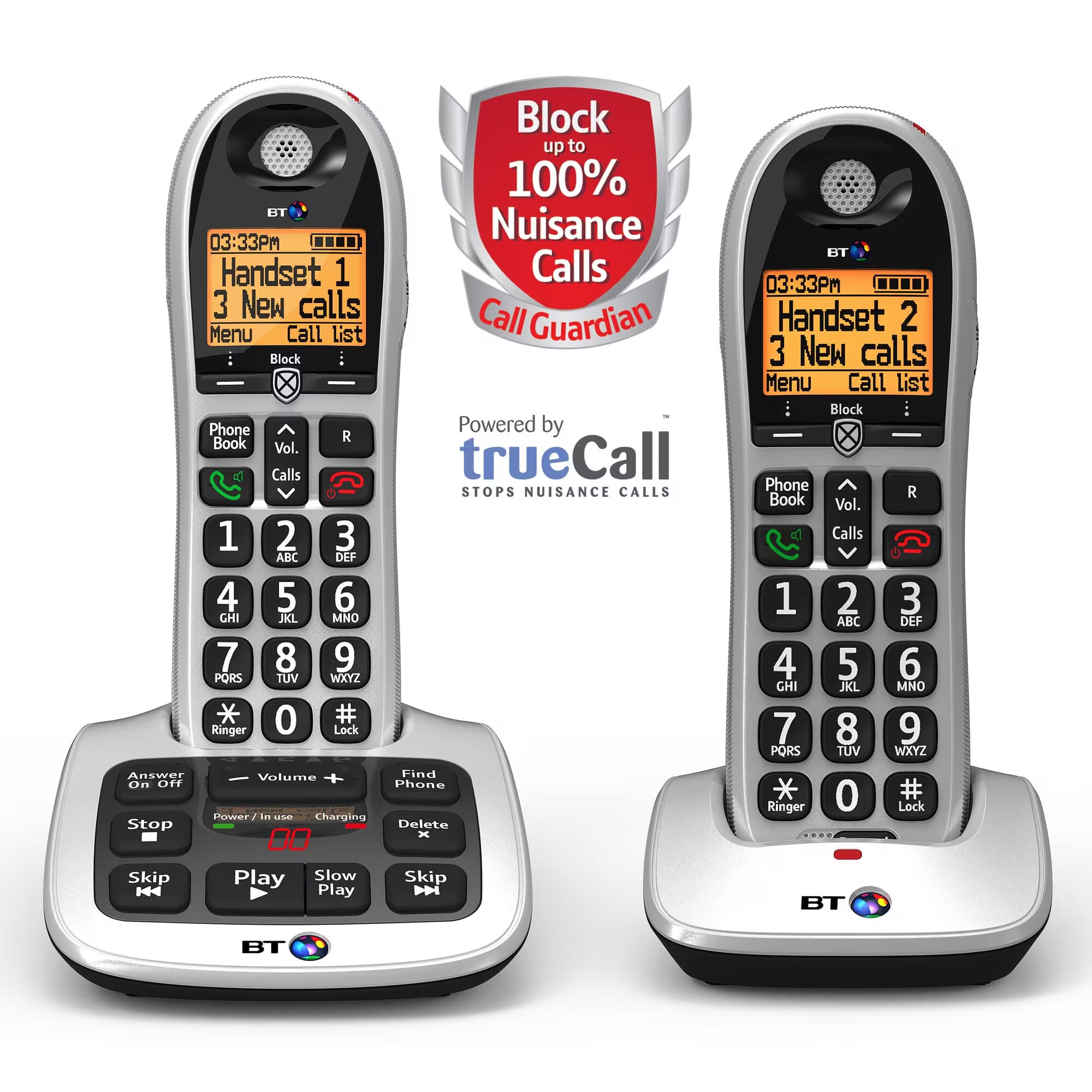 bt 4600 premium big button cordless phone twin handset front