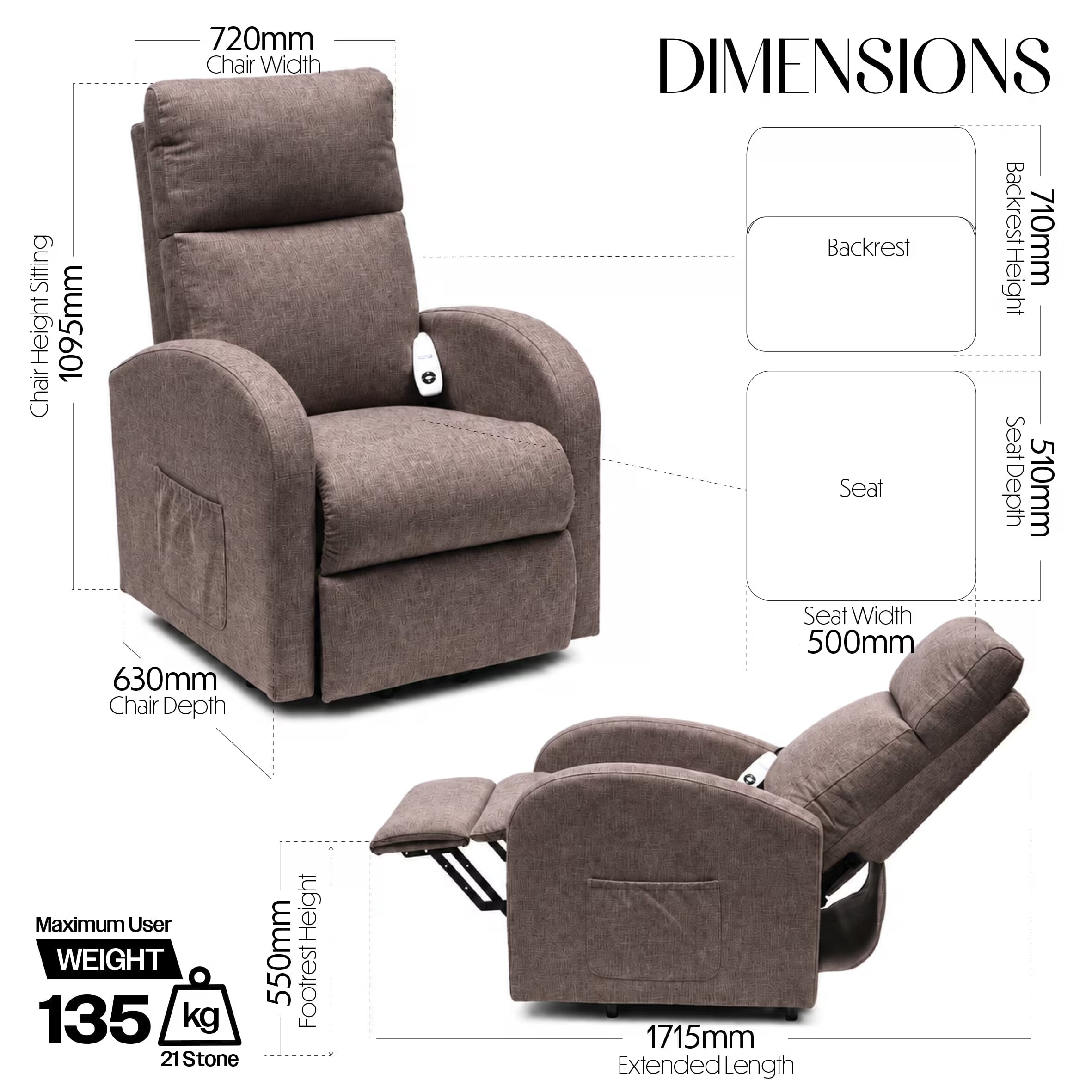 cansfield riser recliner chair mink dimensions