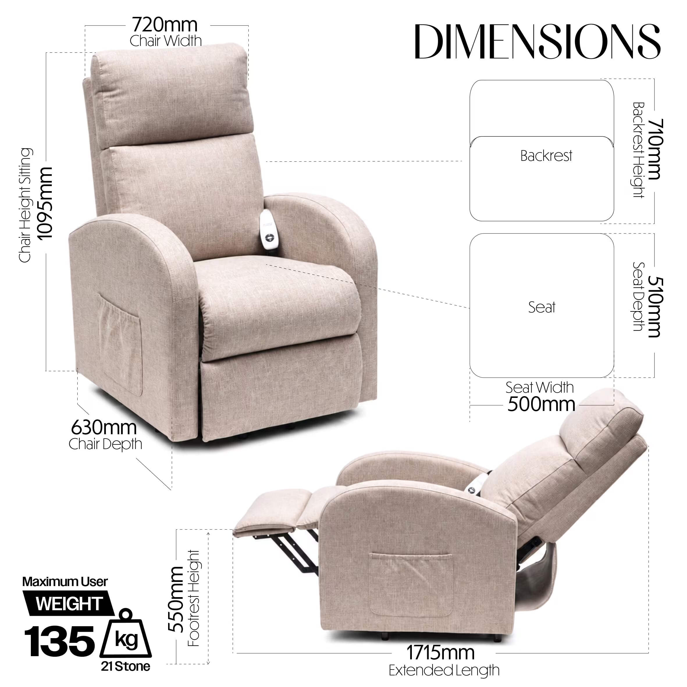 cansfield riser recliner chair oat dimensions