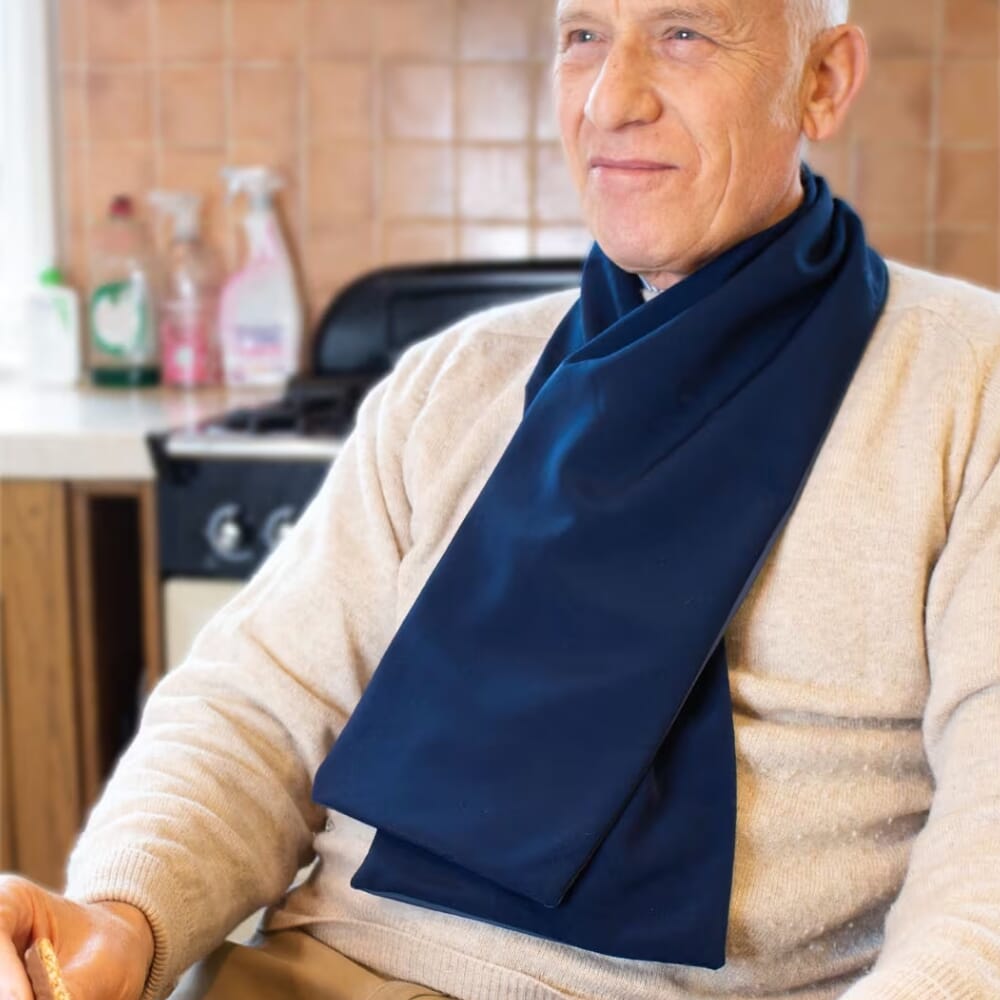 care designs cross scarf clothing protector navy in use 2