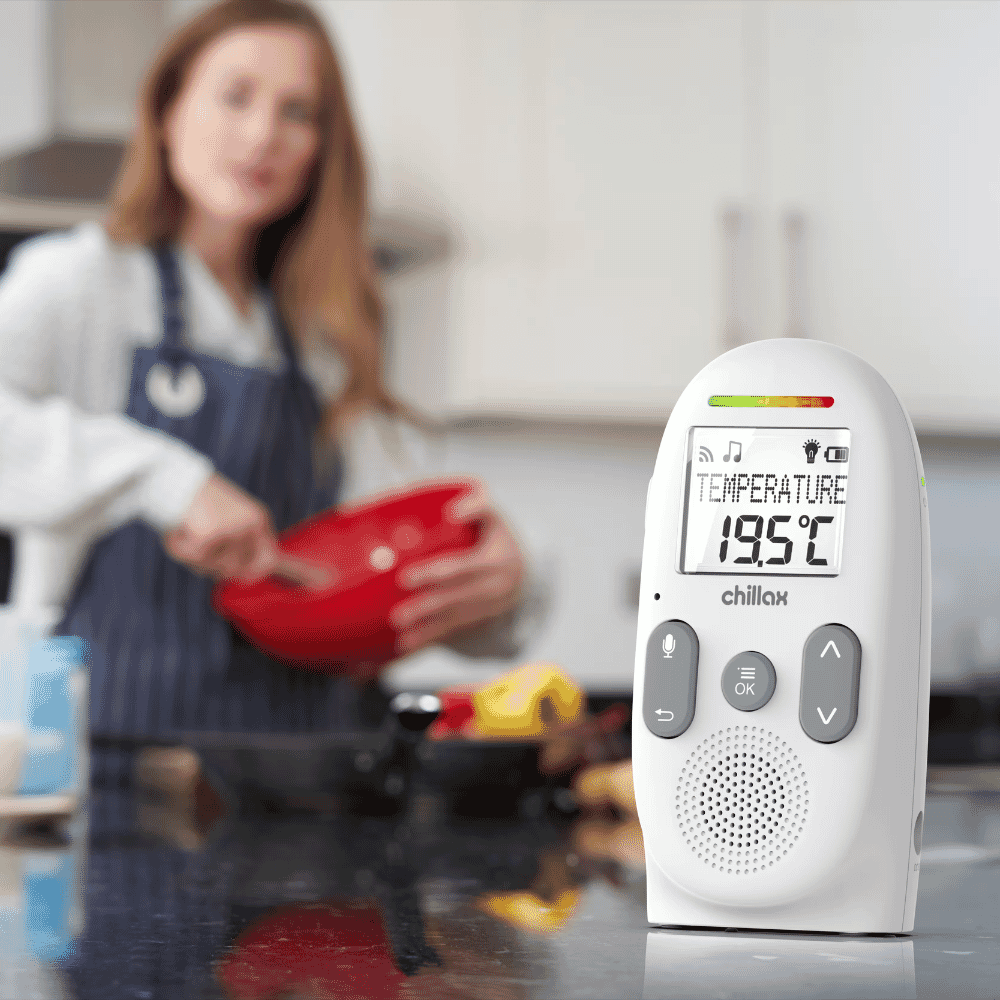 chillax cb360 portable audio monitor in kitchen