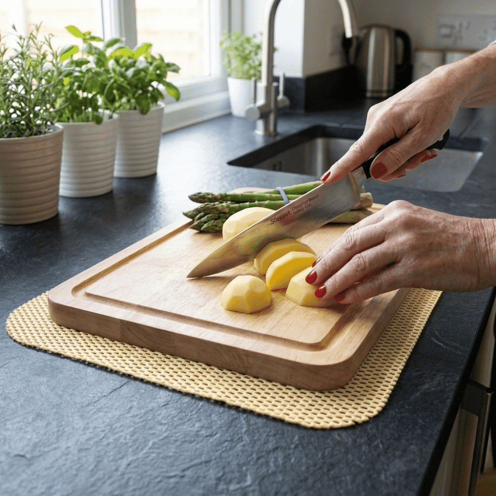 chopping board mat almond in use