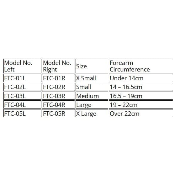 classic wrist brace size chart