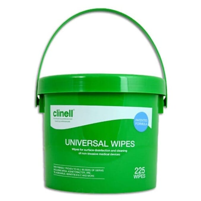 clinell antibacterial cleaning wipes bucket of 225