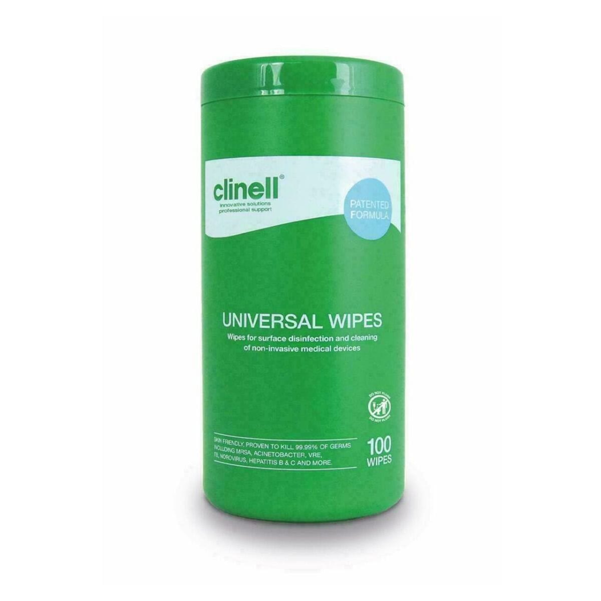 View Clinell Universal Sanitising Wipes Tub of 100 Wipes information