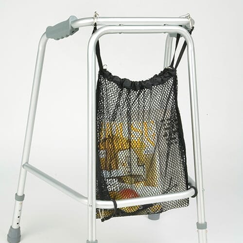 clip net bag for walking frame in use
