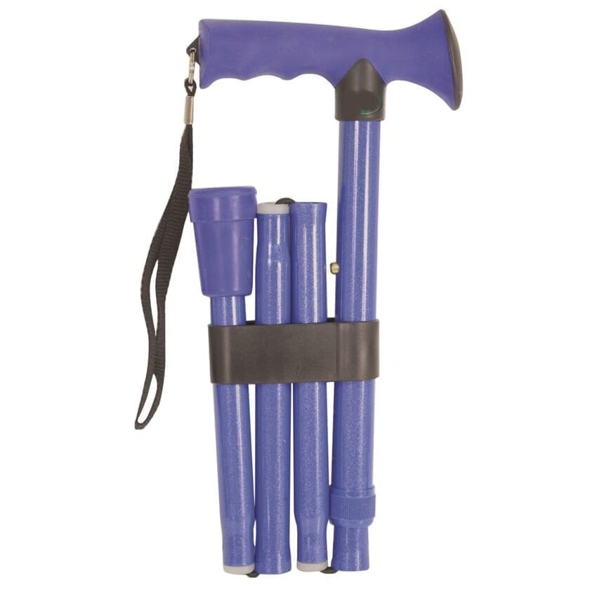 coloured folding walking stick bright blue folded