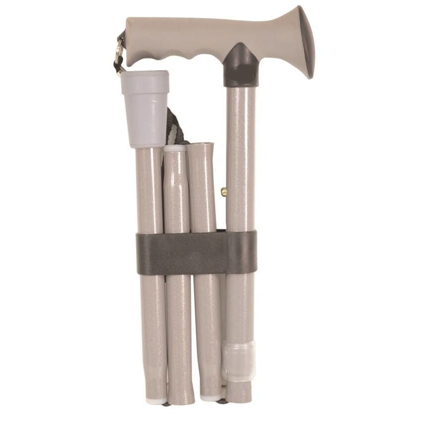 coloured folding walking stick grey folded