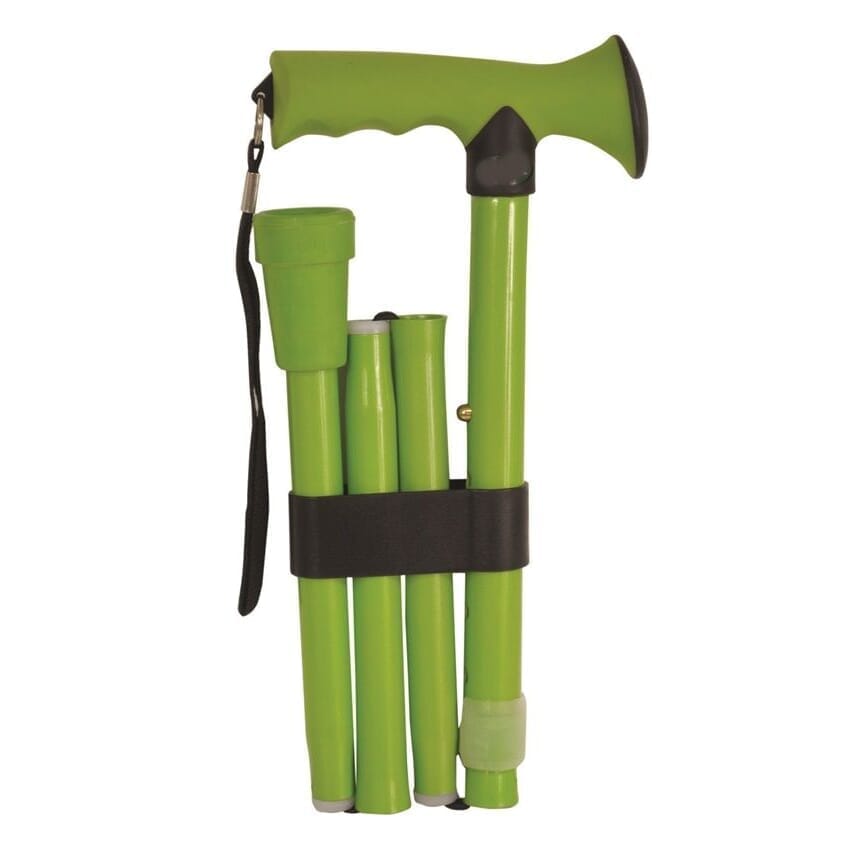coloured folding walking stick lime green folded