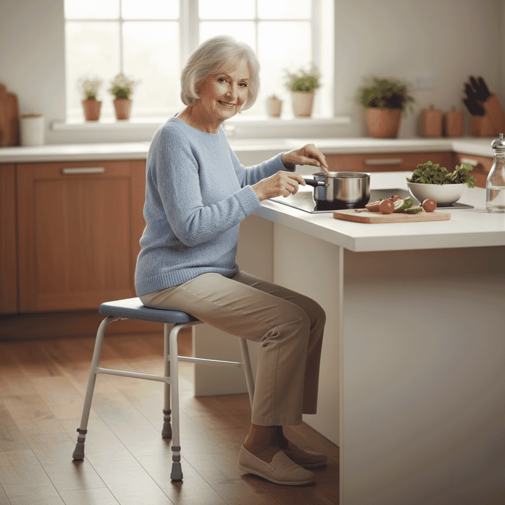 comfy padded perching stool in use
