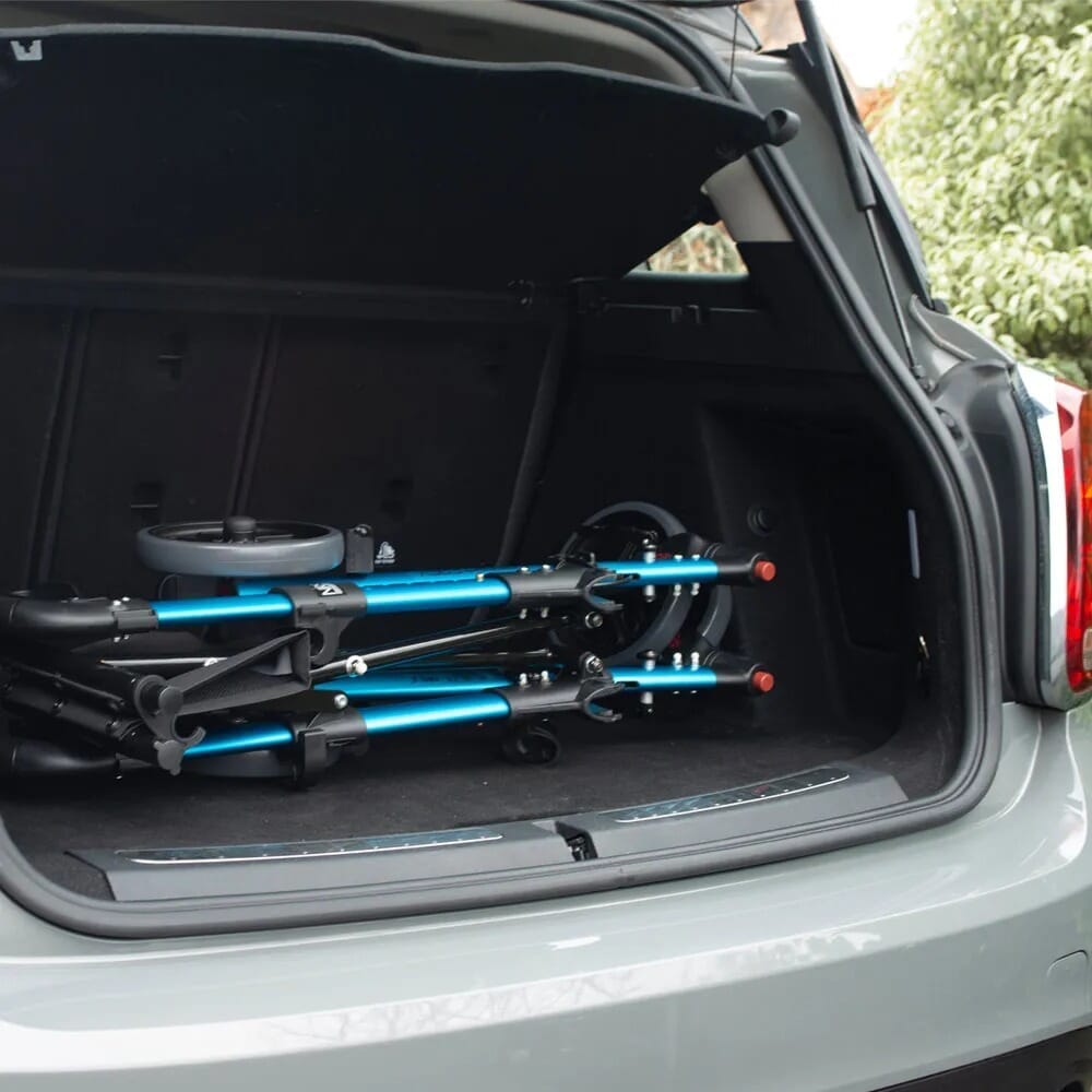 compact adjust rollator blue folded