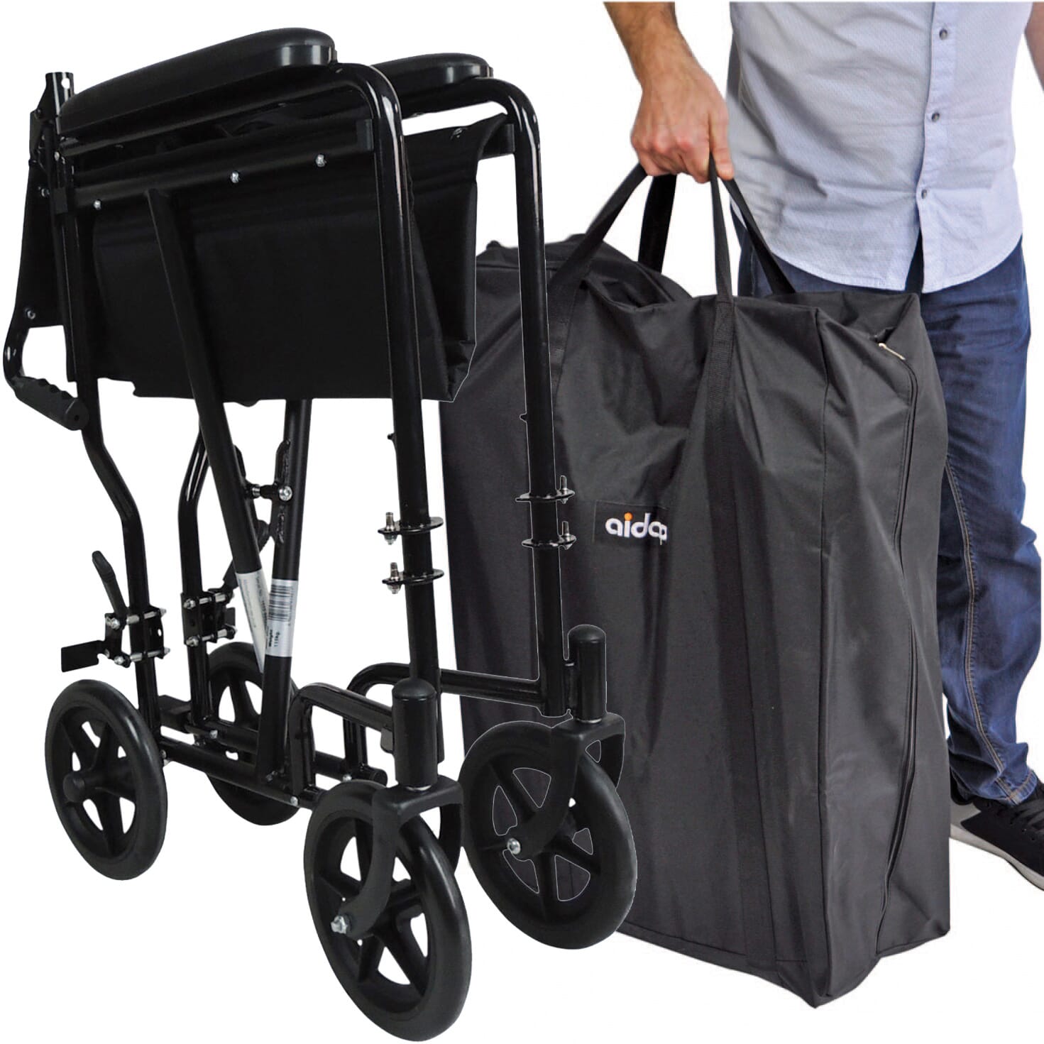 compact folding transit chair black with carry bag