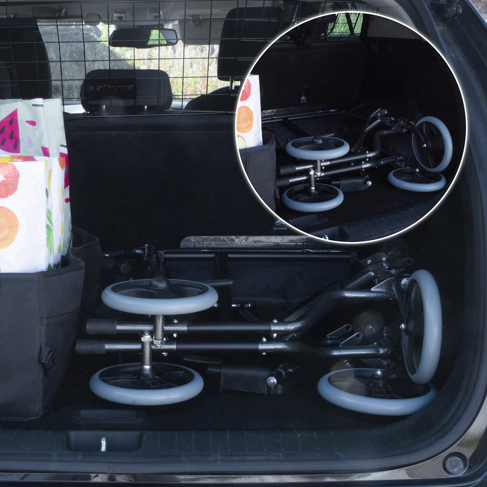 compact folding transit chair in car boot