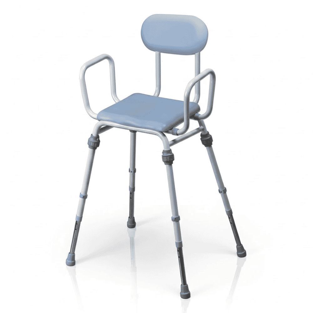 compact perching stool padded back blue