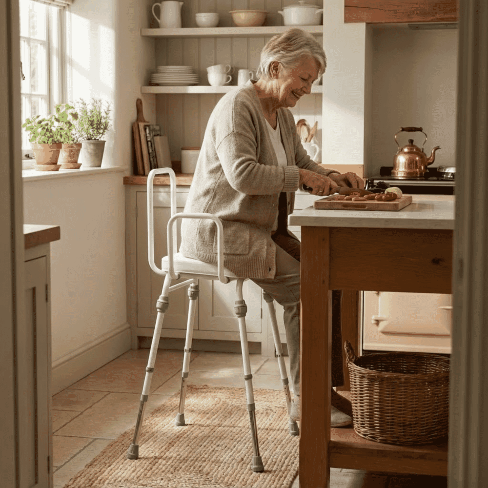 compact perching stool white in use