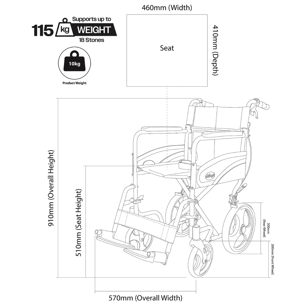 compact transit wheelchair hammered effect dimensions