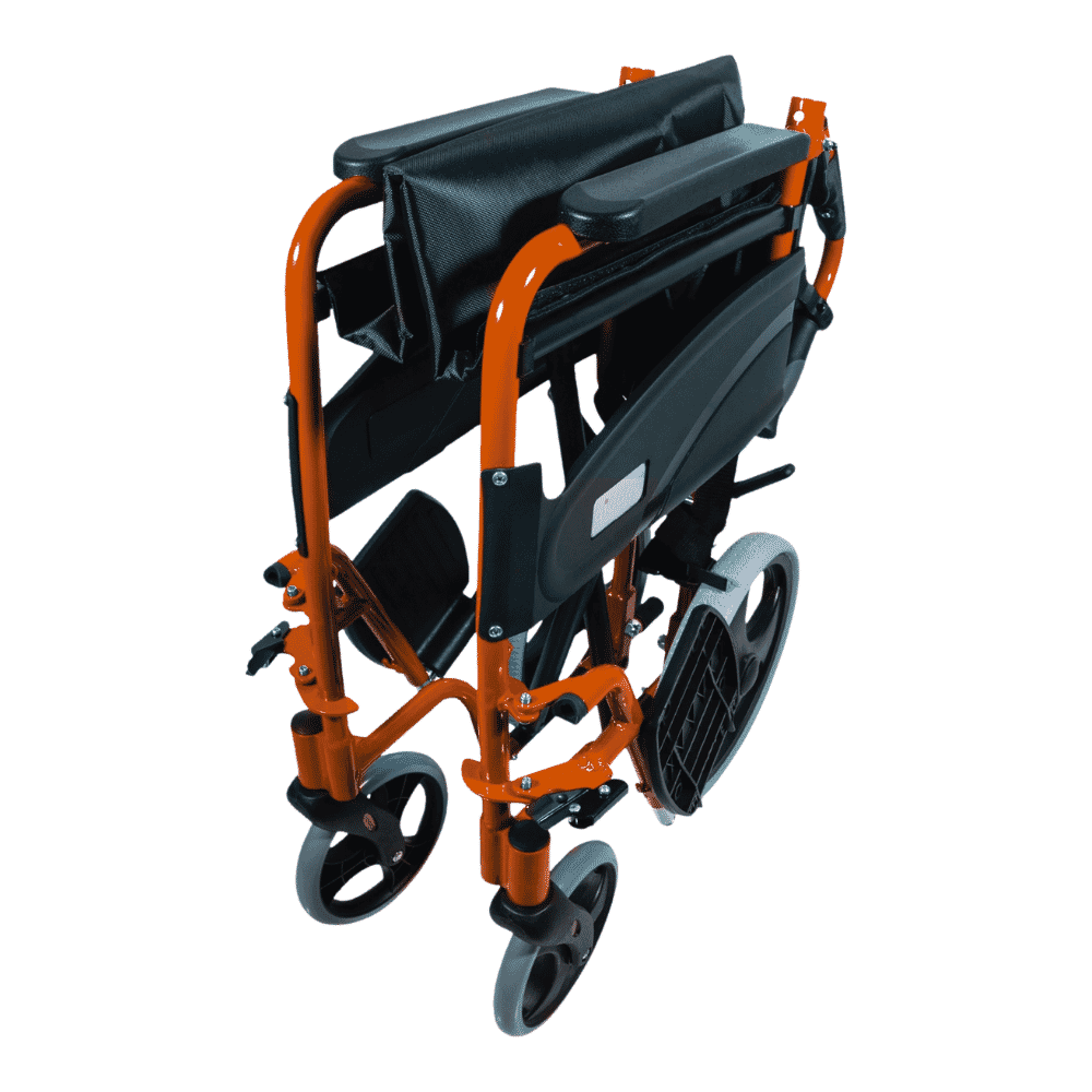 compact transit wheelchair orange folded