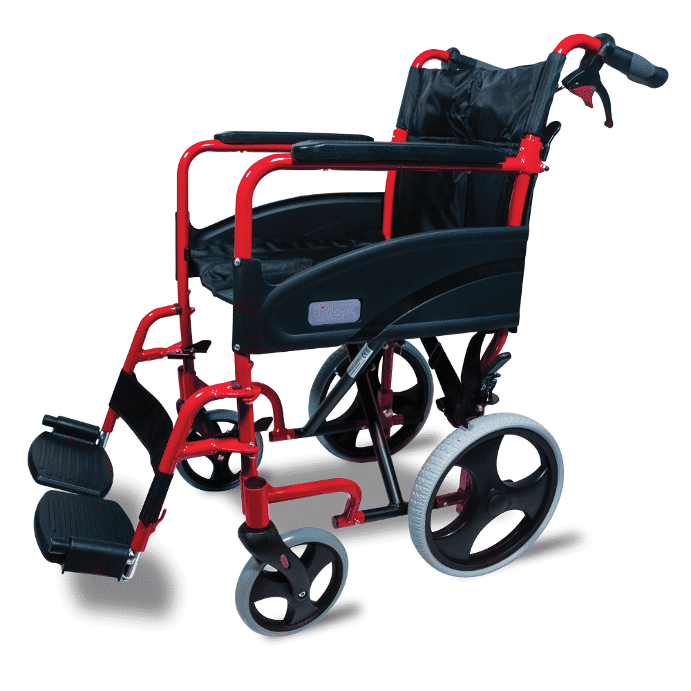 compact transit wheelchair red