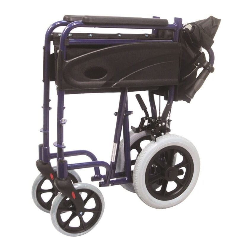 compact transport aluminium wheelchair blue folded