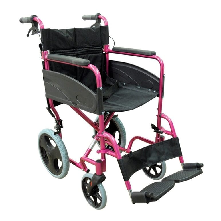 compact transport aluminium wheelchair deep pink