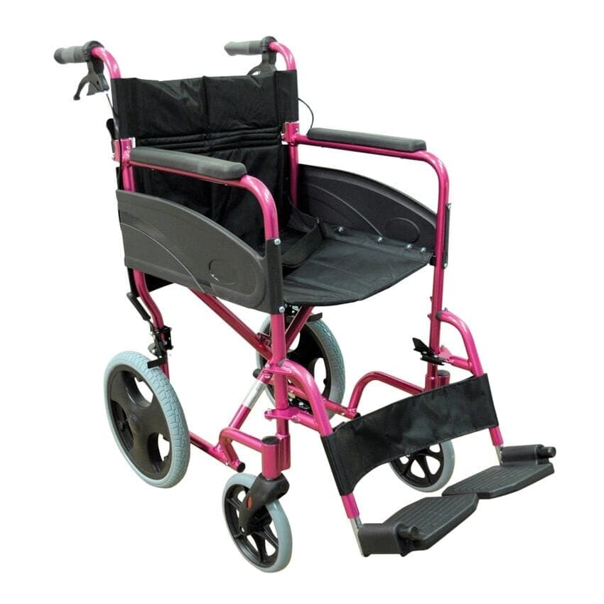 compact transport aluminium wheelchair deep pink