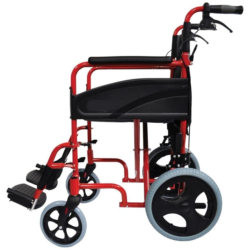 compact transport aluminium wheelchair red side