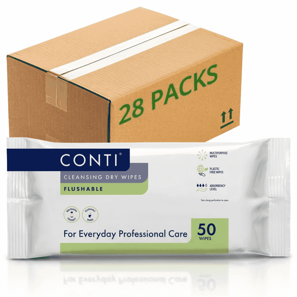 conti cleansing dry wipes flushable case of 28 packs
