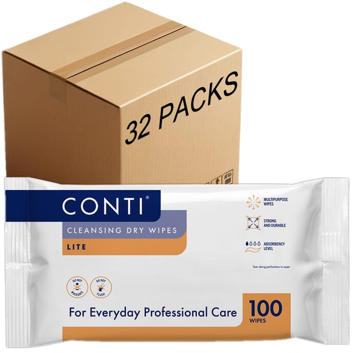 conti cleansing dry wipes lite large case of 32 packs