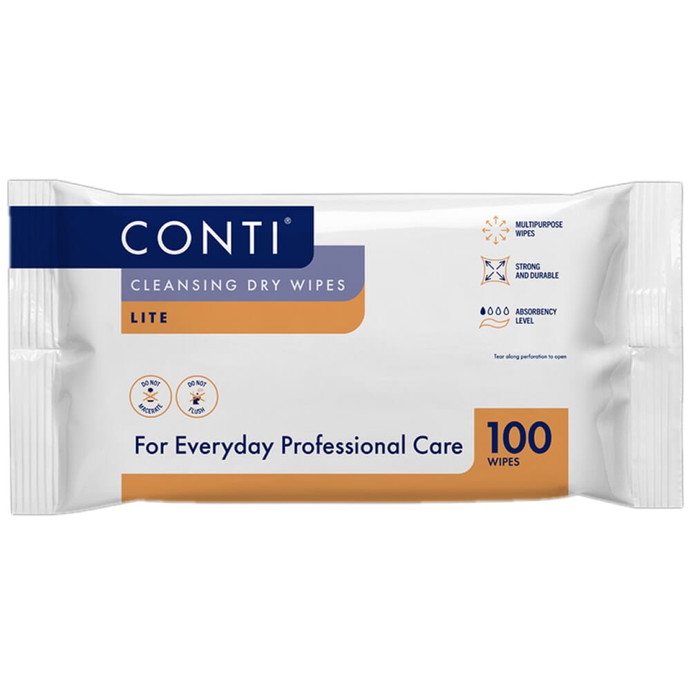 View Conti Cleansing Dry Wipes Lite Large Pack of 100 Wipes information