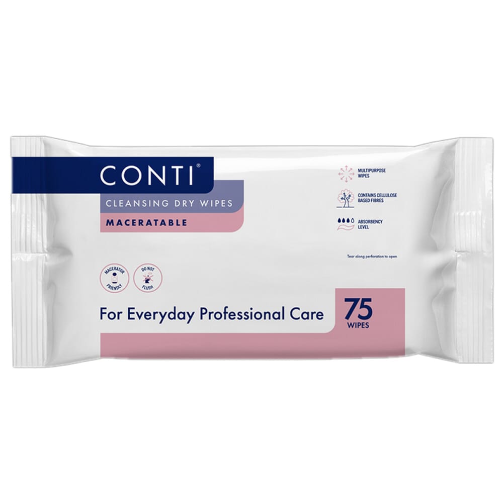 View Conti Cleansing Dry Wipes Maceratable Pack of 75 Wipes information