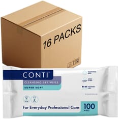 Conti Cleansing Dry Wipes Super Soft Large - Case of 16 Packs