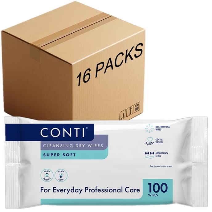 conti cleansing dry wipes super soft large case of 16 packs