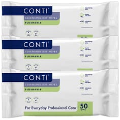 Conti Flushable Cleansing Dry Wipes - 3 Packs, 150 Wipes