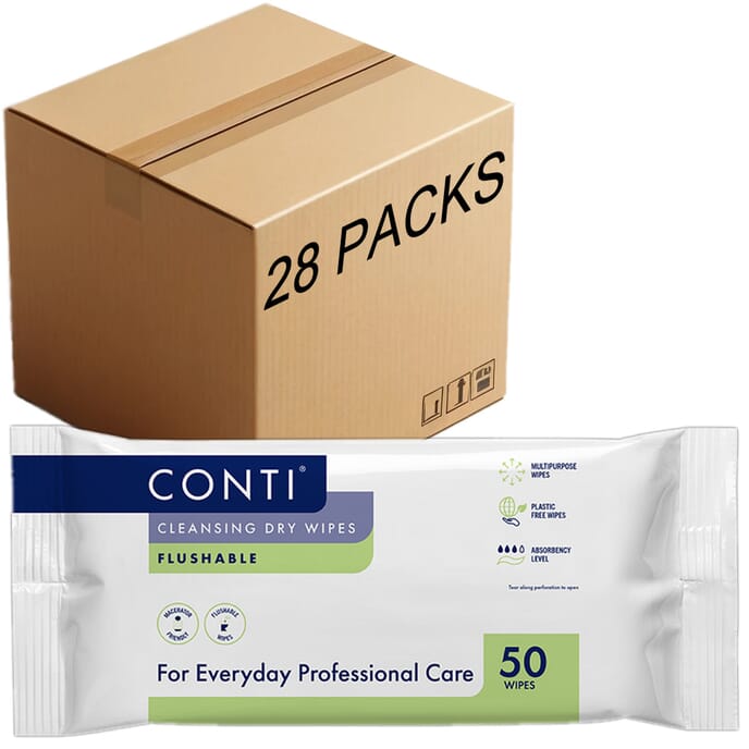 conti flushable dry cleansing wipes case of 28 packs