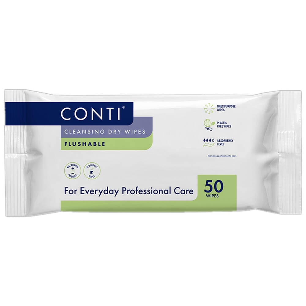 View Conti Cleansing Dry Wipes Flushable Pack of 50 information