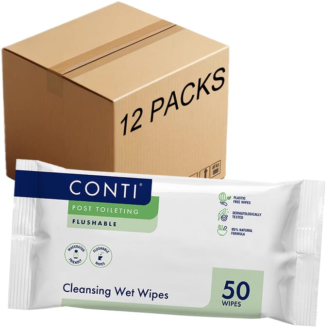 conti post toileting wet wipes fragrance free 12 packs of 50 wipes