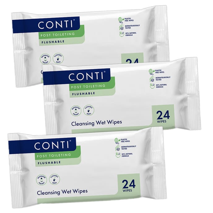 conti post toileting wet wipes fragrance free 3 packs of 24 wipes