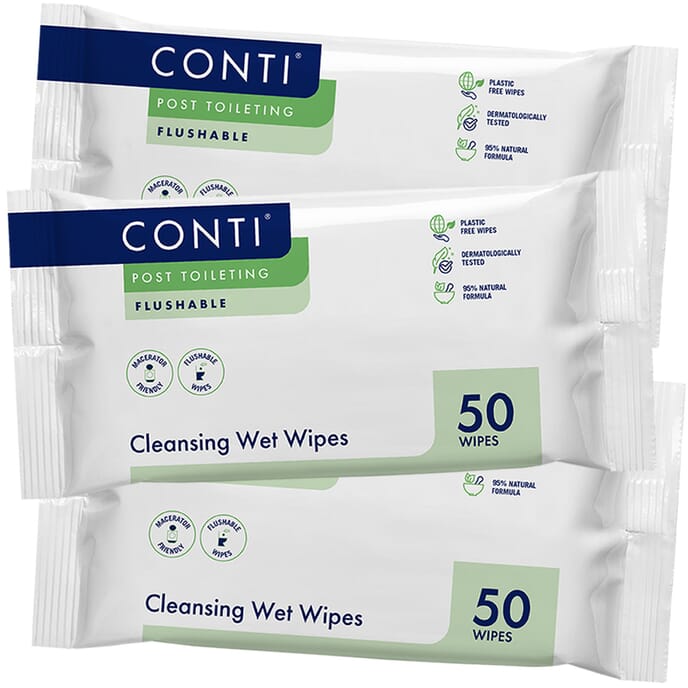 conti post toileting wet wipes fragrance free 3 packs of 50 wipes