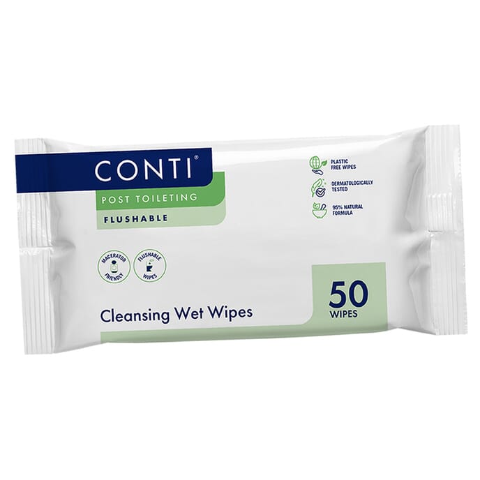 conti post toileting wet wipes fragrance free pack of 50 wipes