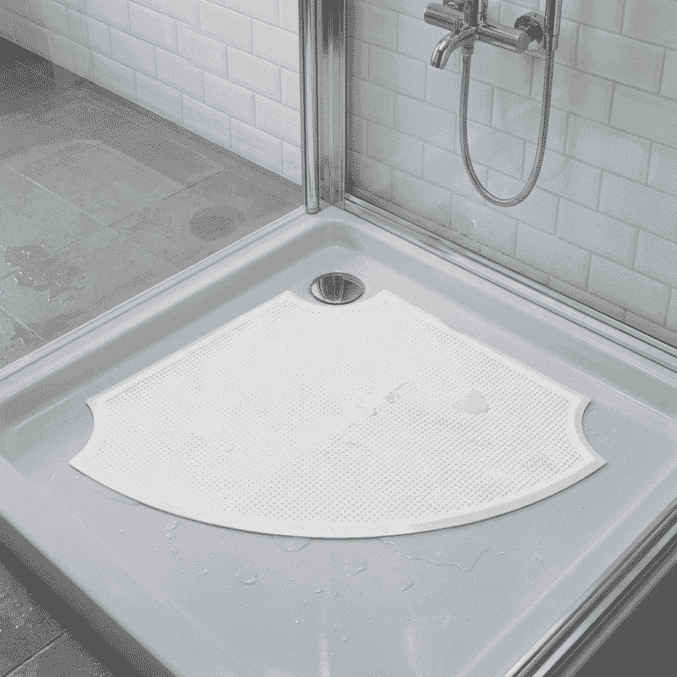 corner shower mat in shower