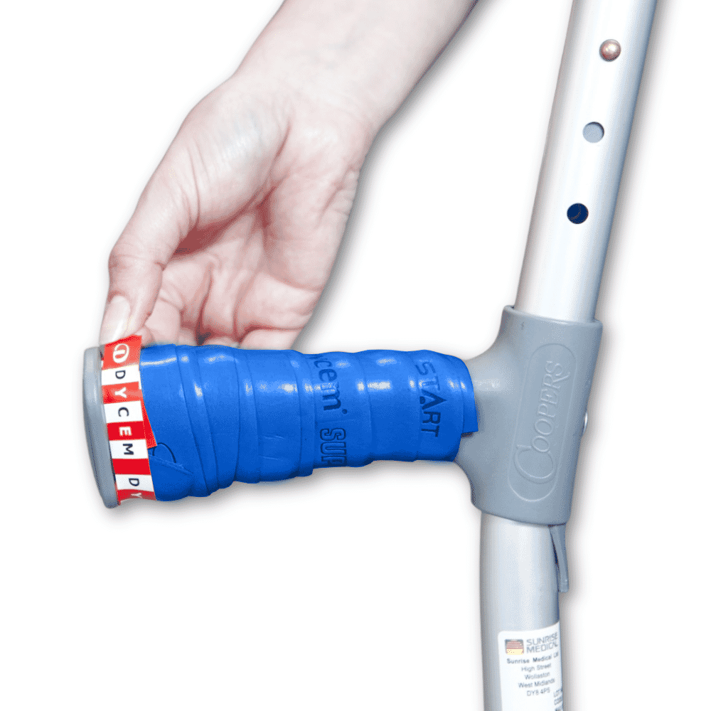 crutch handle grip tape blue in use