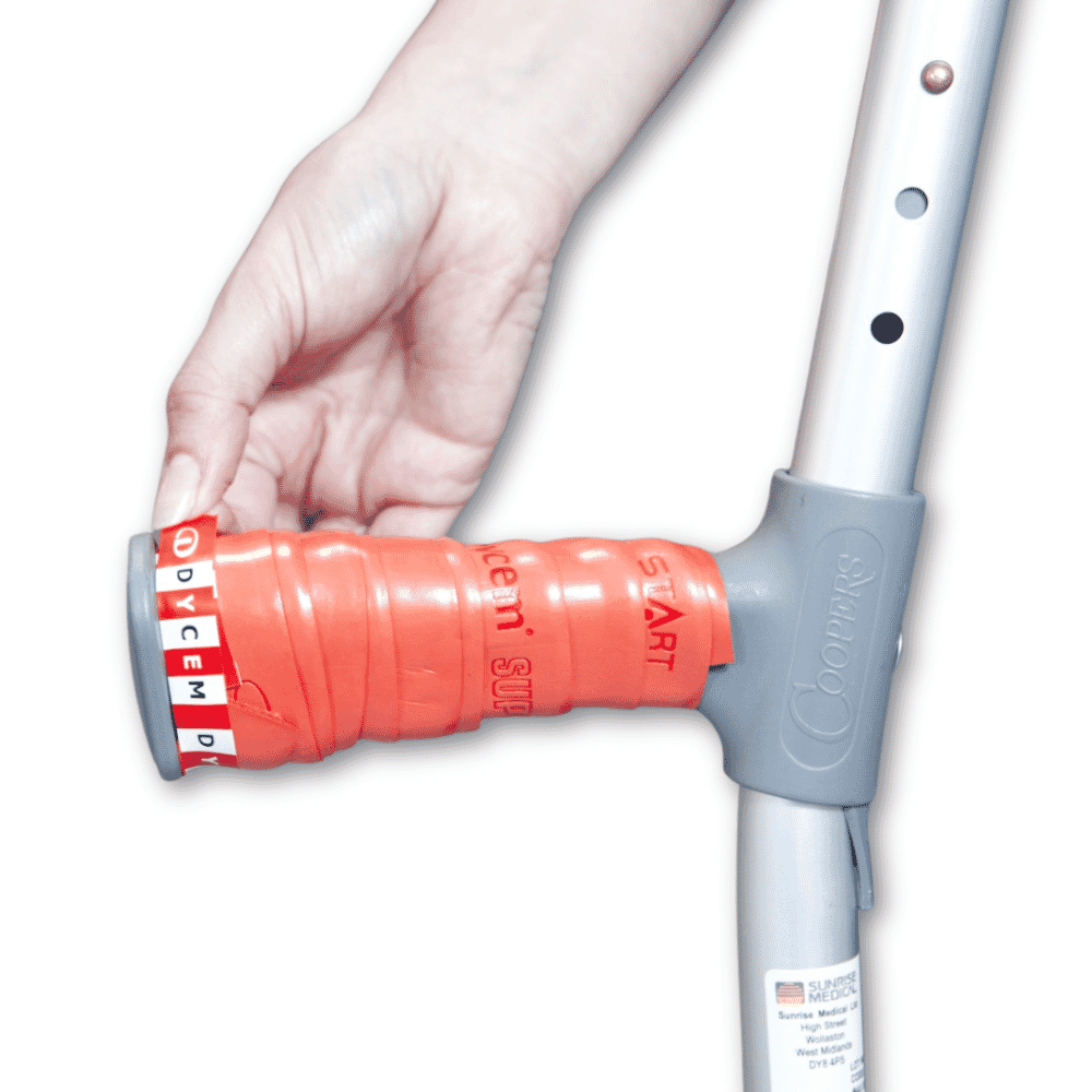 crutch handle grip tape red in use