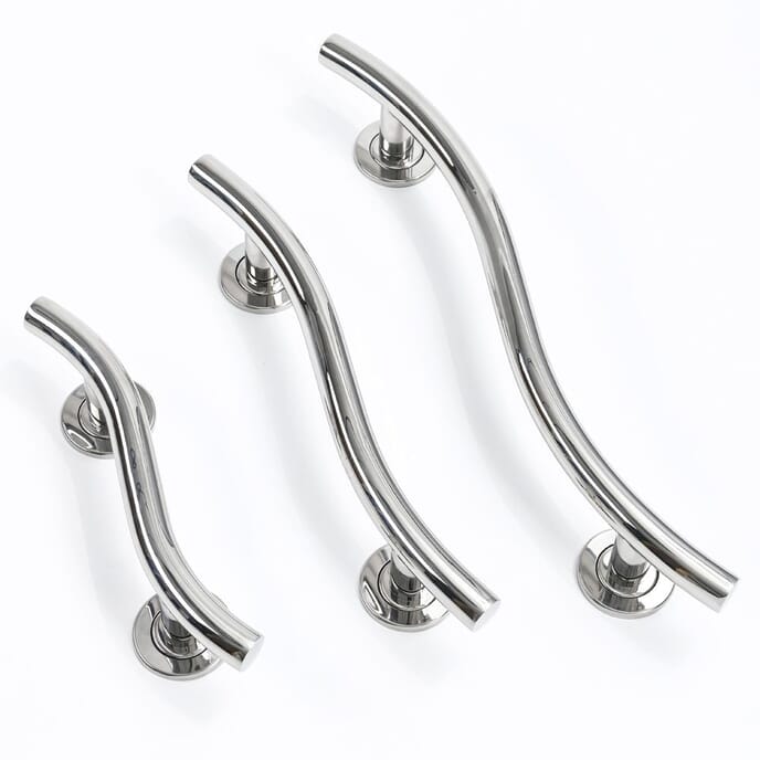 curved stainless steel grab rail