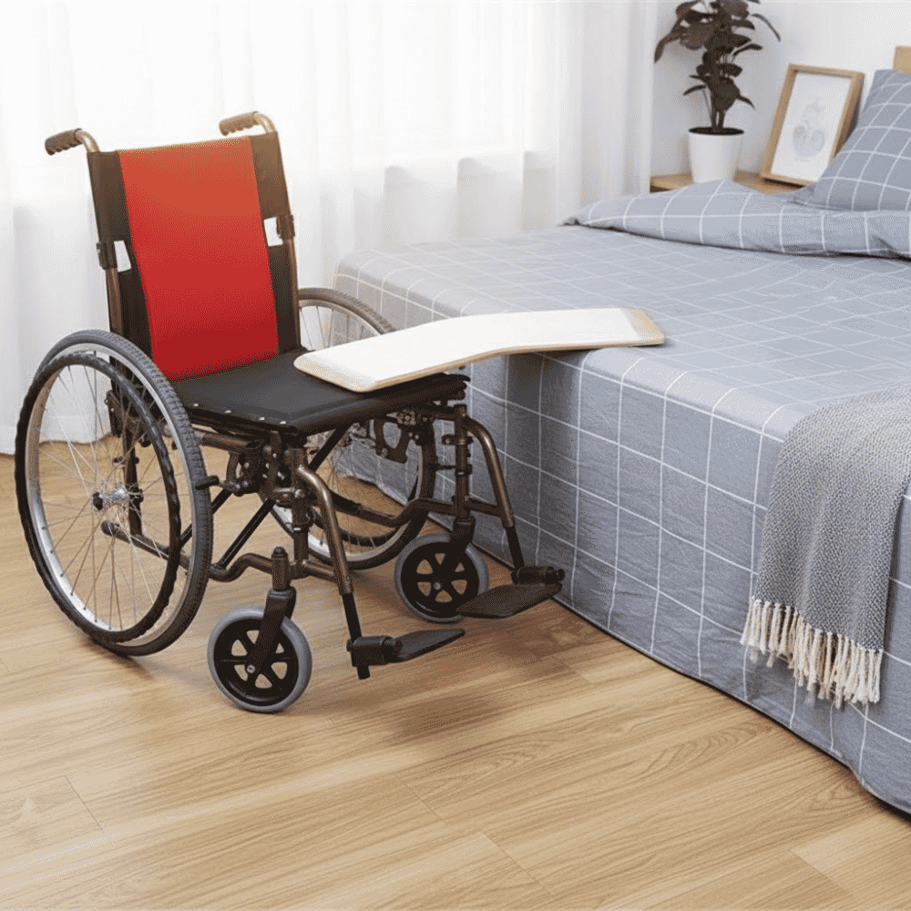 curved wooden transfer board in situ