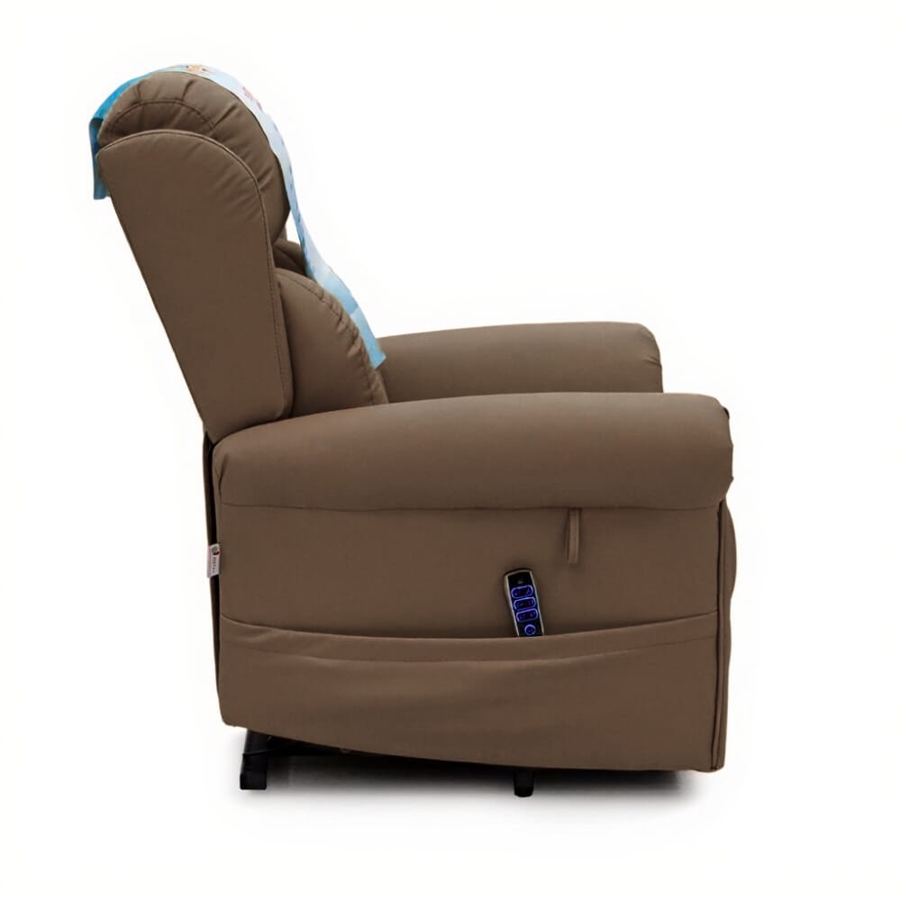 dallux nevis healthcare luxury rise recline chair chestnut side