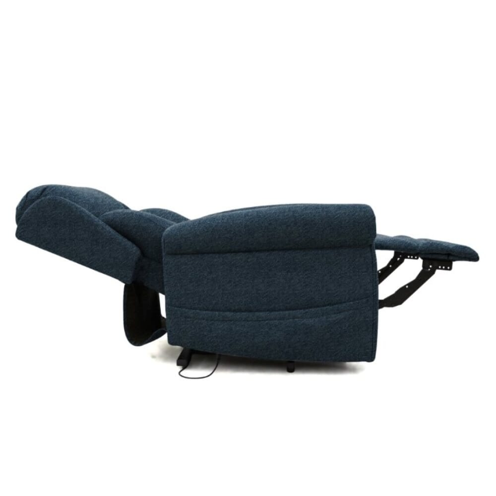 dallux nevis triple motor riser recliner chair denim reclining side view