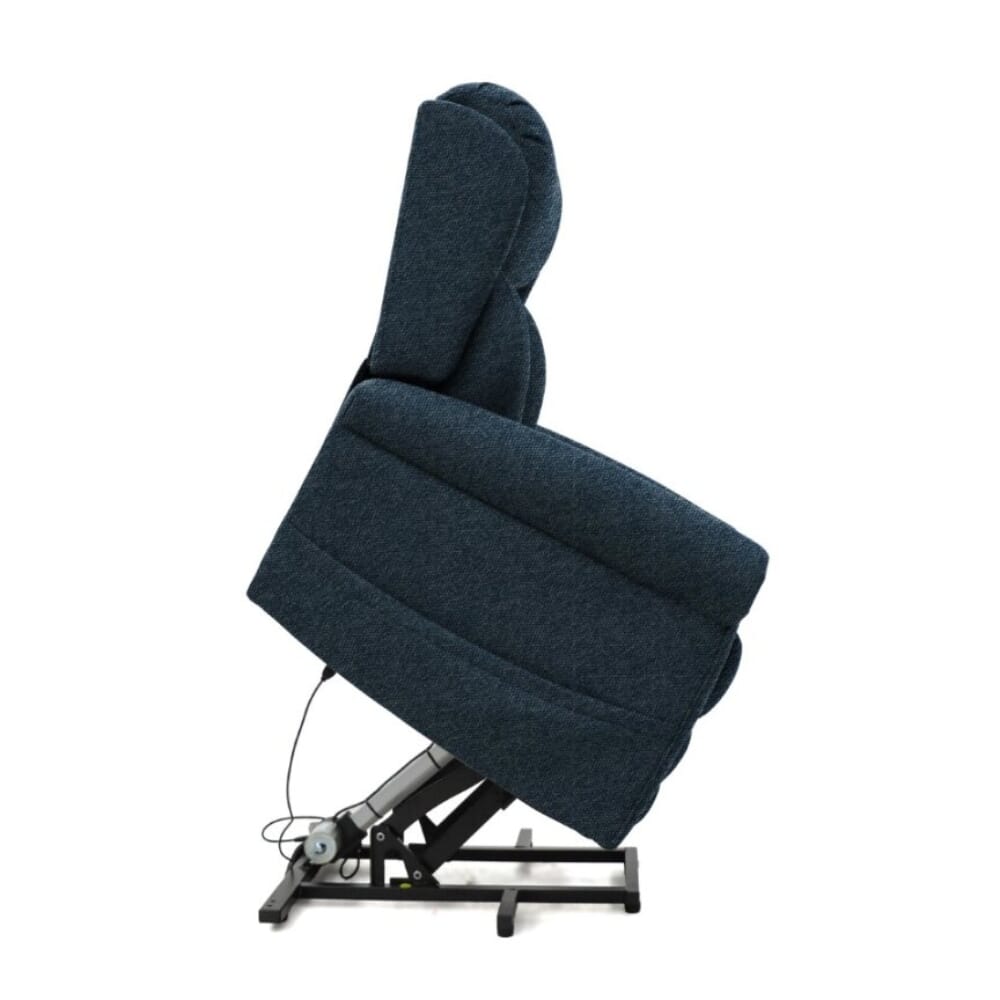 dallux nevis triple motor riser recliner chair denim rising side view